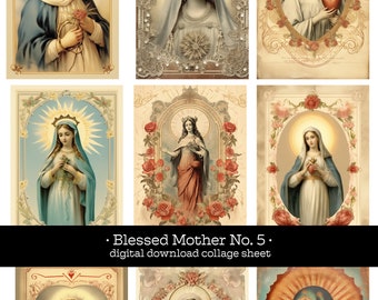 Blessed Mother Mother Mary No. 5  digital collage sheet for junk journal ephemera collection antique holy cards Catholic art Our Lady