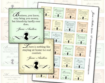 Jane Austen Zitate 38mm 1.5 inch squares digital collage sheet -- INSTANT DOWNLOAD