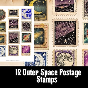 Conjunto de sellos de galaxia del espacio exterior, imágenes prediseñadas, diario basura, recortes complicados, regalo efímero para artesanos, hojas de collage digital, manualidades científicas, STEM