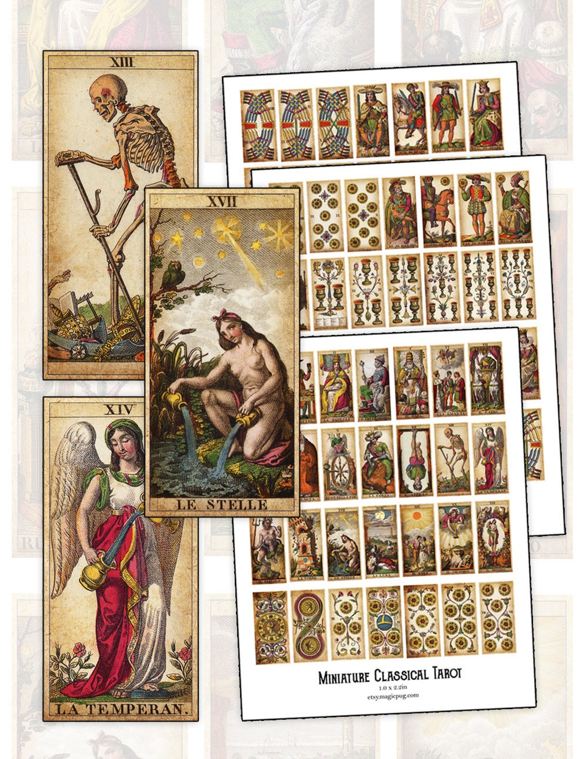The Classical Tarot Card digital collage sheet set for BJD and Etsy