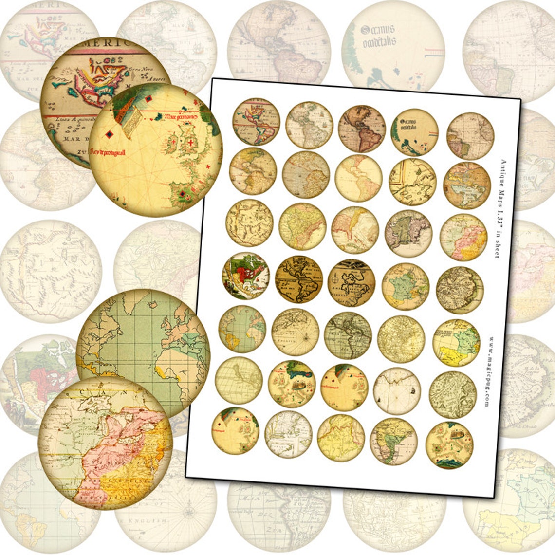 Antique Maps 1 Inch Digital Collage Sheet for Altered Art 25.4mm 25mm ...