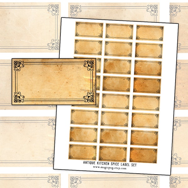 Antique Paper Blank Labels Set digital collage sheet 300dpi 2x1 25mm x 50mm for kitchen and home organization