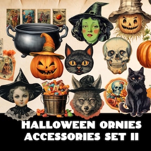 Halloween Ornies: Victorian Witch, Pumpkin Collage (Digital Download)