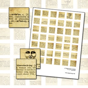 Vintage Dictionary Words Collage Sheet: 1x1&quot; Scrabble Tiles (Digital Download)