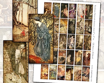 Antique Storybook Illustration Fairy Tales domino digital collage sheet 1x2 inch 25mm x 50mm Rackham