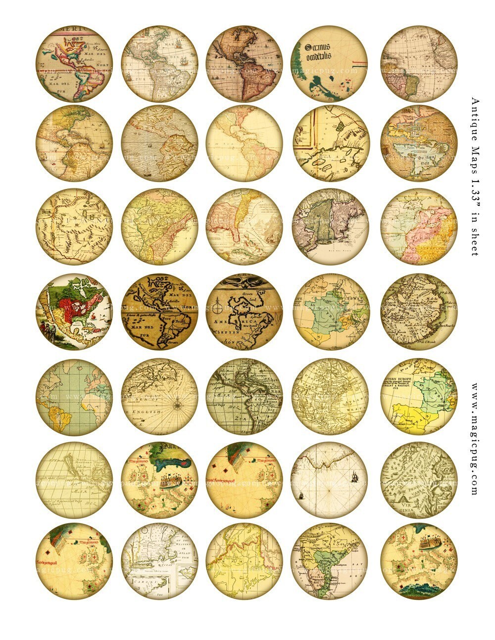 Antique Maps 1 Inch Digital Collage Sheet for Altered Art 25.4mm 25mm ...