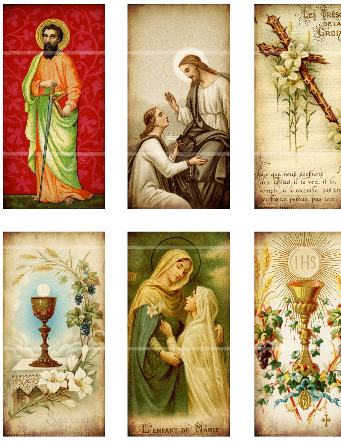 Antique Catholic Holy Cards IV Digital Collage 1x2 Domino Size Etsy