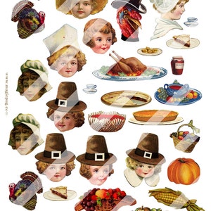 Thanksgiving Chenille Ornaments digital collage sheet set two sheets and a PDF tutorial image 2