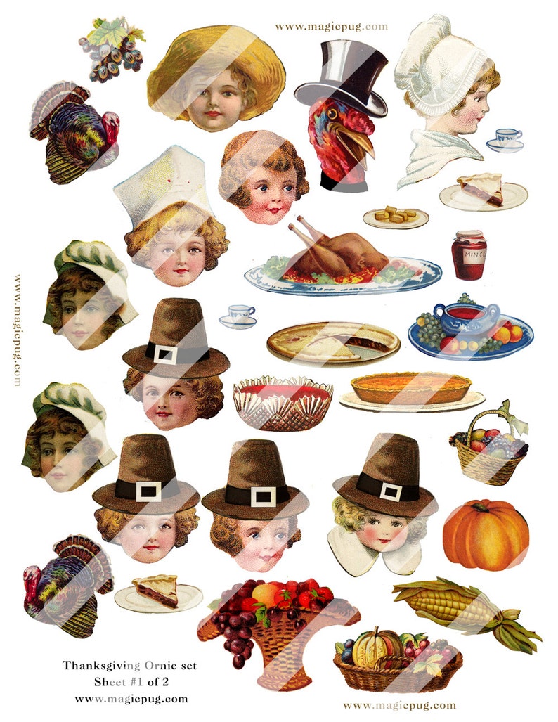 Thanksgiving Chenille Ornaments digital collage sheet set two sheets and a PDF tutorial image 2