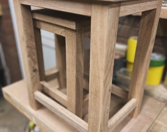 Solid Oak Nesting Tables, End made in our Family Run joinery workshop, Finshed to a Very high Standard, and coated with Satin Varnish