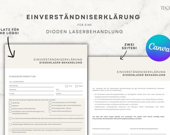 Consent form for diode laser treatment / hair removal - consent form as PDF & Canva format - editable templates