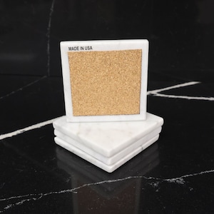 Coaster Set Marble - 4&quot; Natural Stone - Handcrafted  Drink Coasters Carrara White