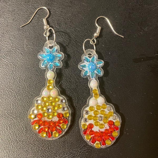 red, yellow, and blue diamond art earrings