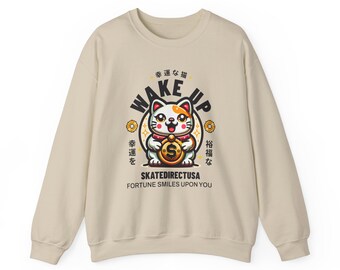 Sudadera unisex de cuello redondo Heavy Blend™ Luck Cat de SkateDirectUsa