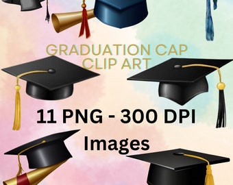 11 High-Quality PNGs - Graduation Hat Clipart, Graduation Cap Clipart, Digital Download | Card Making, Graduation Hat Print