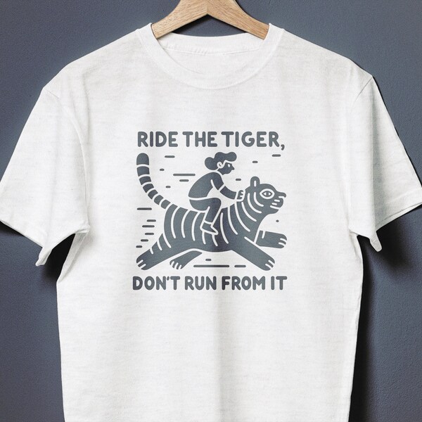 Ride the Tiger Custom Color / Graphic T-shirt / Minimal Retro Design / Vintage Funny 420 Weed Marijuana Tees / Casual Unisex Men Women Gift