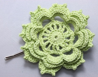 Crochet Hair Pin in Spring Green