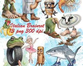 Italian Brainrot PNG Bundle | Funny Meme Characters | Tralalero Tralala, Ballerina Cappuccina, Frigo Camelo | Digital Download
