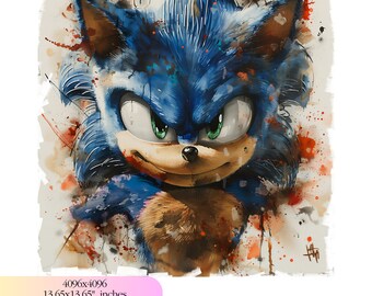 Watercolor Sonic Birthday Clipart  - 300 DPI, High-Resolution, Transparent Background, Digital Download