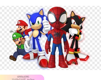 Spidey, sonic, mario, shadow, luigi PNG, Design, Instant Download