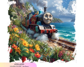 手描きの油絵[トーマスガーデン]3 水彩トーマス列車の誕生日クリップアート - 300 DPI、高解像度、透明な
