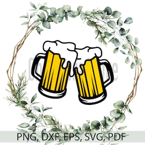 Beer Mugs Toasting SVG, Beers Cheers SVG, Beer SVG, Clinking Beer Svg, Clipart, Files For Cricut, Cut Files For Silhouette, Dxf, Png, Vector