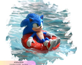 Sonic Pool Party Birthday  - 300 DPI, High-Resolution, Transparent Background, Digital Download