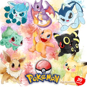 水彩ポケモンGoキャラクター手描き水彩PNGクリップアート | 19キャラクター | 漫画ゲームアイコンピカチュウドラゴン