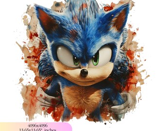Watercolor Sonic Birthday Clipart  - 300 DPI, High-Resolution, Transparent Background, Digital Download