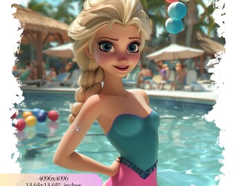 Frozen Pool Party clipart, Frozen PNG, Elsa Png, Frozen Characters, Summer Png, Frozen Birthday, Instant download
