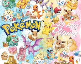 Watercolor Pokemon Go Characters Hand-drawn Watercolor PNG Clipart Birthday | 20 Characters | Cartoon Pool Party
