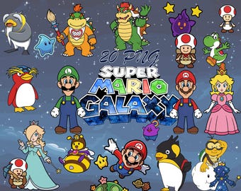 2d Super Mario Galaxy in Digital design - file for sublimation - Instant Digital PNG clipart Cartoon PNG Birthday Day
