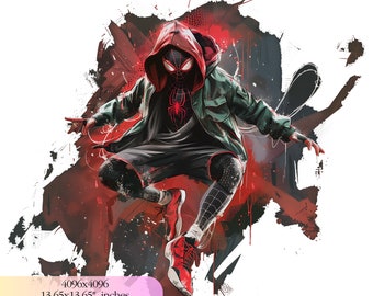Miles Morales, spider man png, watercolor, graffiti, Boys shirt, sublimation
