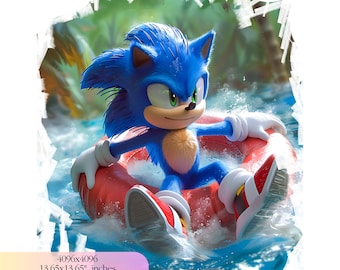 Sonic Pool Party Birthday  - 300 DPI, High-Resolution, Transparent Background, Digital Download