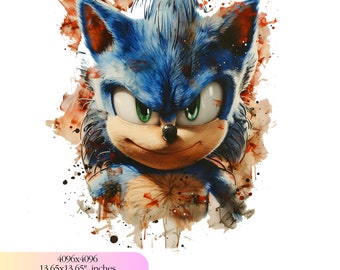 Watercolor Sonic Birthday Clipart  - 300 DPI, High-Resolution, Transparent Background, Digital Download
