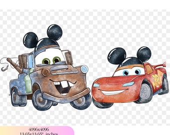 Lightning McQueen Cars Mickey Head and Watercolor Digital Matr PNG file for sublimation - High Resolution -Instant Digital PNG Download