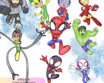 Spidey-clipartbundel, Spidey en zijn geweldige vrienden PNG, Spidey-aquarel, superheld-png, Spider-Man-png, Spider-Man-clipart