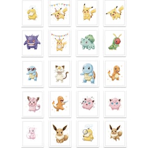 Watercolor Pokemon Go Characters Hand-drawn Watercolor PNG Clipart | 20 Characters | Cartoon Game Icons Pikachu Dragonite image 2