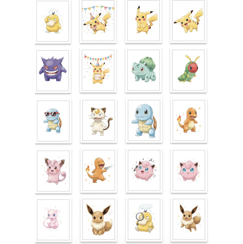 Watercolor Pokemon Go Characters Hand-drawn Watercolor PNG Clipart | 20 Characters | Cartoon Game Icons Pikachu Dragonite image 2