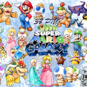 Akvarell Super Mario Galaxy i digital design - fil för sublimering - Omedelbar digital PNG clipart Tecknad PNG Födelsedag