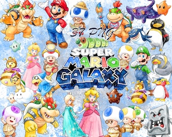 Watercolor Super Mario Galaxy in Digital design - file for sublimation - Instant Digital PNG clipart Cartoon PNG Birthday Day