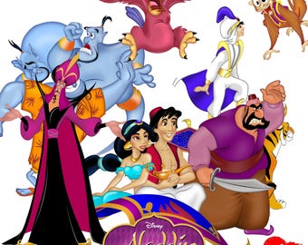 Aladdin PNG Clipart Bundle, Aladdin PNG Cartoon Sublimation Cliparts, Aladdin Movie Themed Clip Arts Collection, Princess Jasmine PNG Image