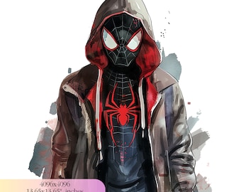 Miles Morales, spider man png, watercolor, graffiti, Boys shirt, sublimation
