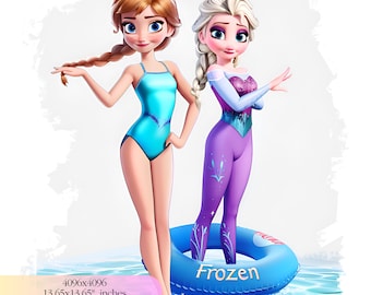 Frozen Anna and Elsa Pool Party clipart, Frozen PNG, Elsa Png, Frozen Characters, Summer Png, Frozen Birthday, Instant download
