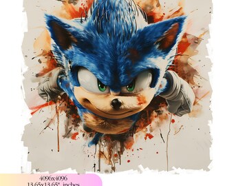Watercolor Sonic Birthday Clipart  - 300 DPI, High-Resolution, Transparent Background, Digital Download