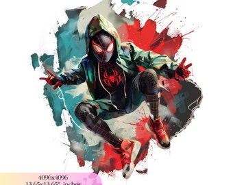 Miles Morales, spider man png, watercolor, graffiti, Boys shirt, sublimation