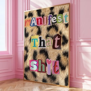 Manifest Wandposter, rosa Girly Druck, Leopardenmuster Poster, Wanddruck für Wohnung, rosa Wanddruck, Wandkunst für Wohnheim, Wandposter