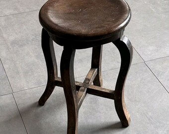 Rustic Solid Wood Stool Antique-Style Wooden Round Stool - Classic Farmhouse Decor Handcrafted Round Seat