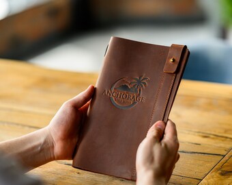 Embossed Leather Menu Cover: Restaurant Wine List with Personalization