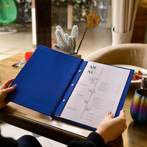 Couverture pour feuilles de menu de restaurant, chemise de menu avec personnalisation, support de menu pour feuilles interchangeables, support de menu de cocktail